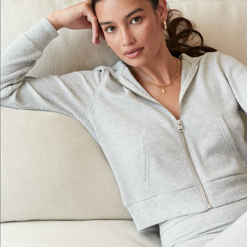 COPY - Aritzia TNA Thermal Zip Hoodie, Heather Light Cool Grey!